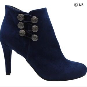 Rialto Cairo Suede Navy Ankle Booties with Silver Accents 10